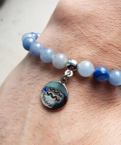 P383 - Pulseira Signo Aquário Pedra Quartzo Azul