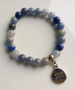 P383 - Pulseira Signo Aquário Pedra Quartzo Azul