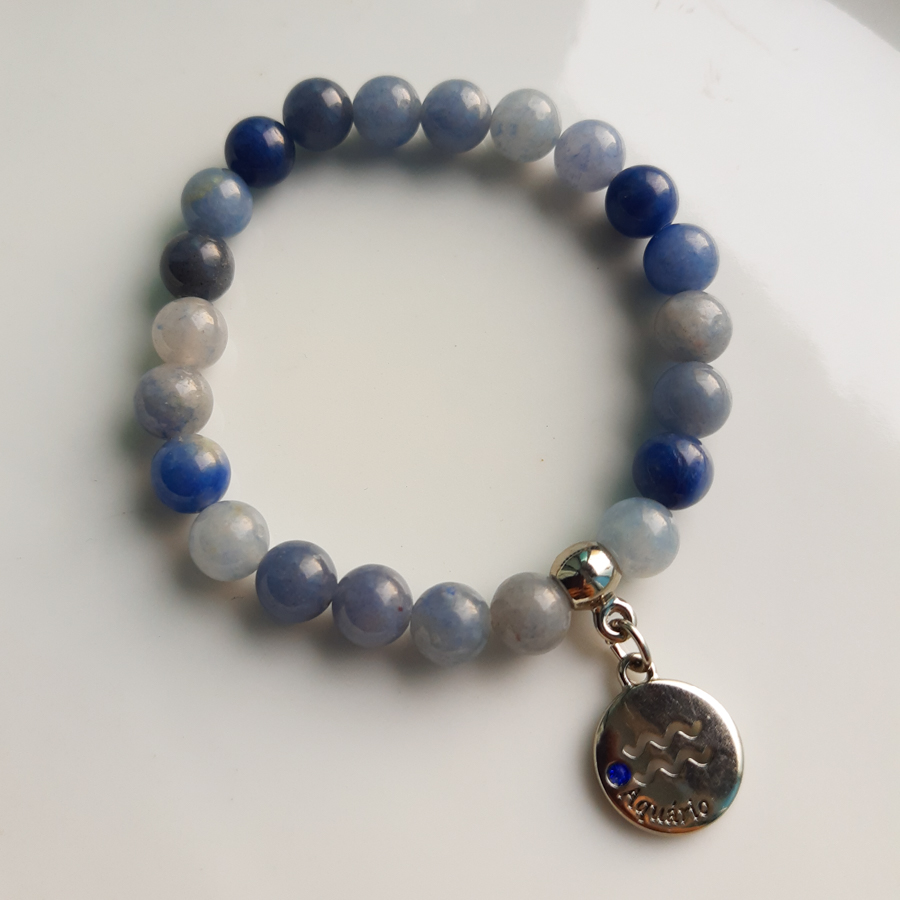 P383 - Pulseira Signo Aquário Pedra Quartzo Azul (3) P383 - Pulseira Signo Aquário Pedra Quartzo Azul
