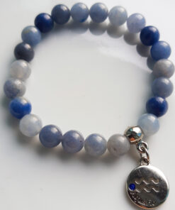 P383 - Pulseira Signo Aquário Pedra Quartzo Azul