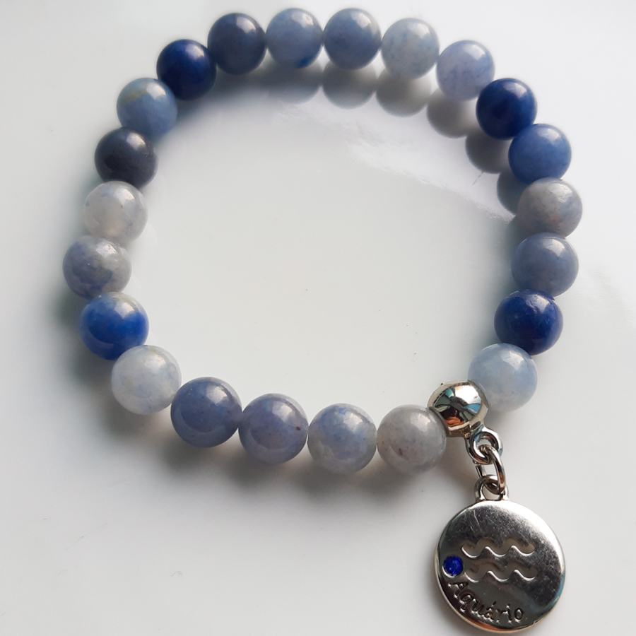 P383 - Pulseira Signo Aquário Pedra Quartzo Azul (5) P383 - Pulseira Signo Aquário Pedra Quartzo Azul