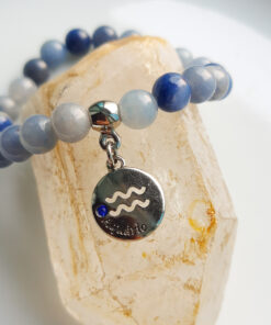 P383 - Pulseira Signo Aquário Pedra Quartzo Azul