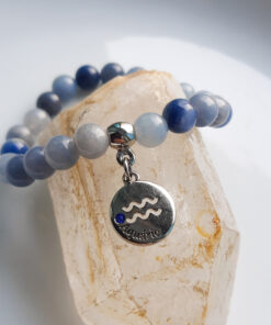 P383 - Pulseira Signo Aquário Pedra Quartzo Azul