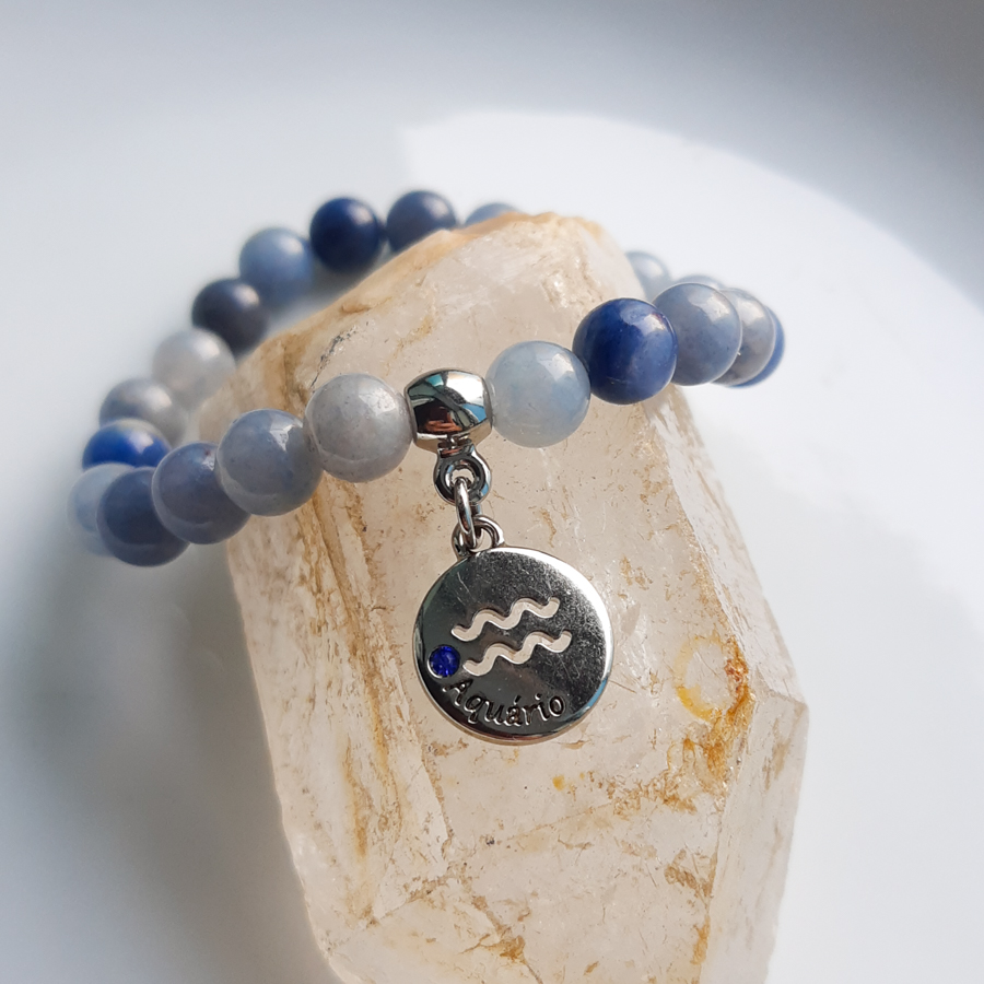 P383 - Pulseira Signo Aquário Pedra Quartzo Azul (8) P383 - Pulseira Signo Aquário Pedra Quartzo Azul