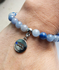 P383 - Pulseira Signo Aquário Pedra Quartzo Azul