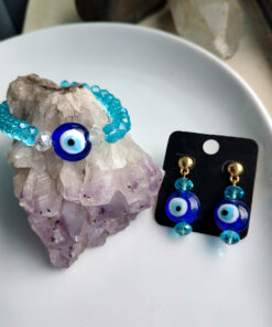 P393 - Pulseira de Olho Grego com Cristal Azul