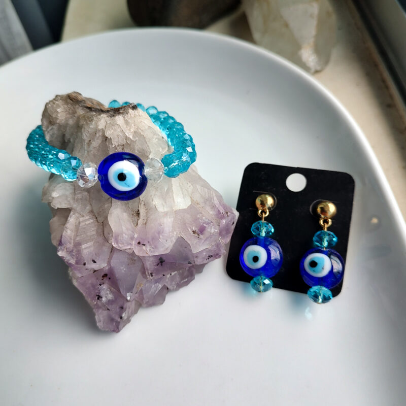 P393 - Pulseira de Olho Grego com Cristal Azul