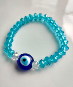P393 - Pulseira de Olho Grego com Cristal Azul