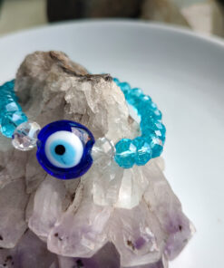 P393 - Pulseira de Olho Grego com Cristal Azul
