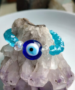 P393 - Pulseira de Olho Grego com Cristal Azul