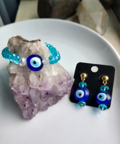 P393 - Pulseira de Olho Grego com Cristal Azul