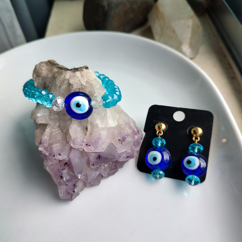 P393 - Pulseira de Olho Grego com Cristal Azul