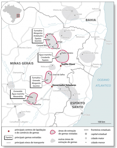 mapa das pedras preciosas de minas gerais