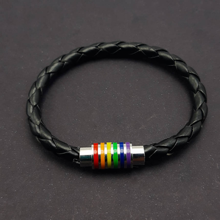 P369C - Pulseira LGBT Couro com Fecho de Ímã (2) P369C - Pulseira LGBT Couro com Fecho de Ímã