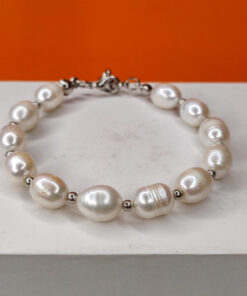 P404 - Pulseira Pérola Real - Água Doce Prata