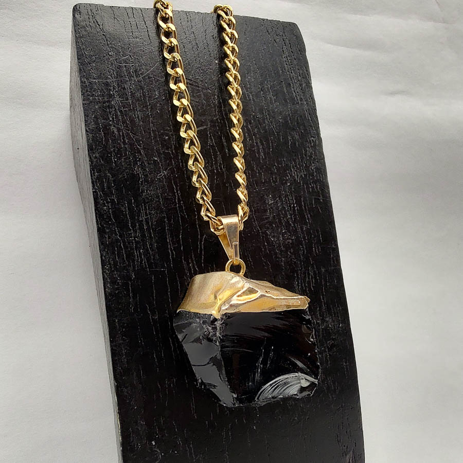 C229 - Colar Pedra Obsidianan Negra (10) C229 - Colar Pedra Obsidianan Negra