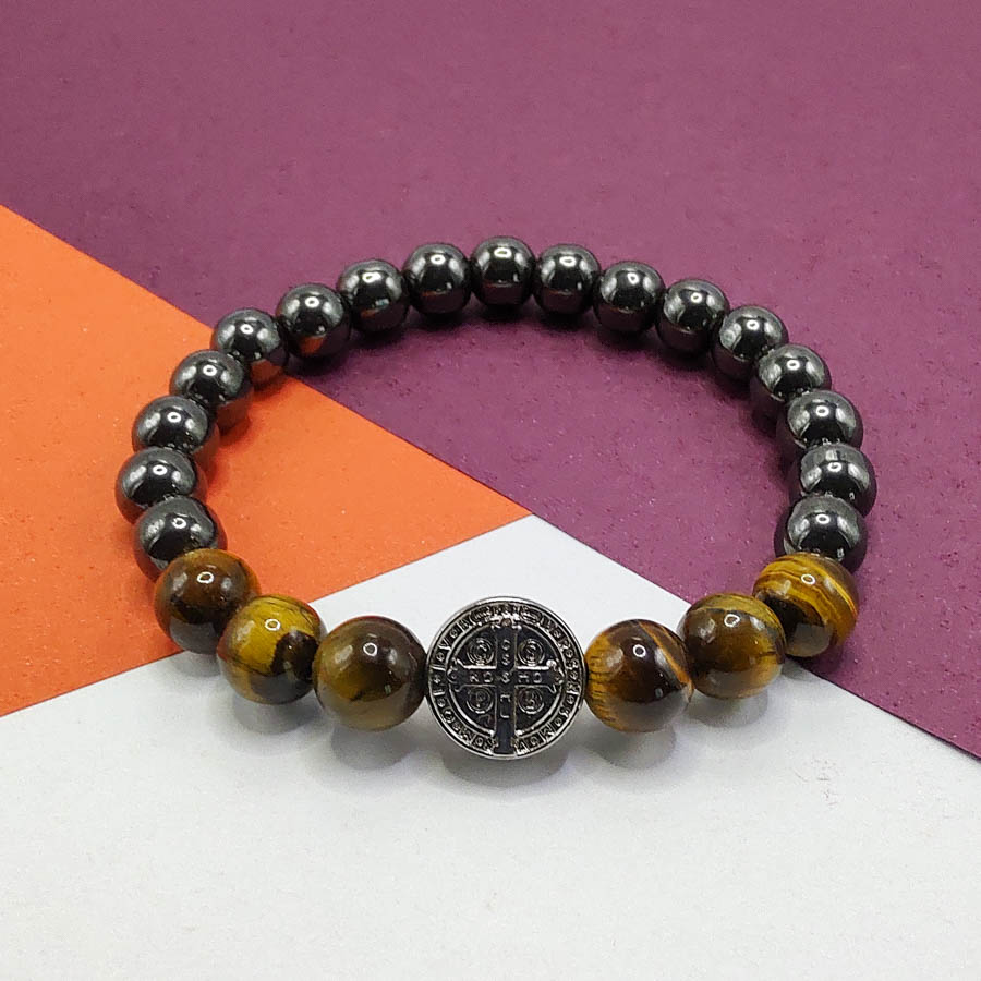 P408 - Pulseira São Bento - Olho de Tigre (12) P408 - Pulseira São Bento - Olho de Tigre